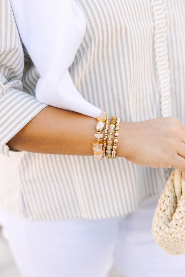 Chic Soul plus size clothing, gold mixed sizes beaded bracelet stack
