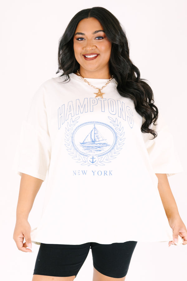 Chic Soul plus size clothing, ivory short sleeve graphic tee with the words 