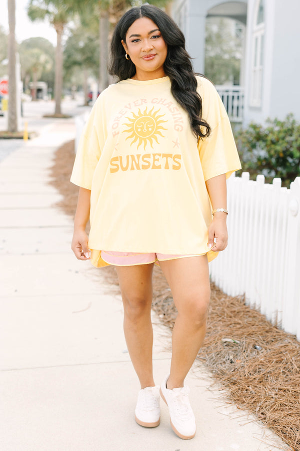 Chic Soul plus size clothing, butter yellow short sleeve boyfriend tee with 