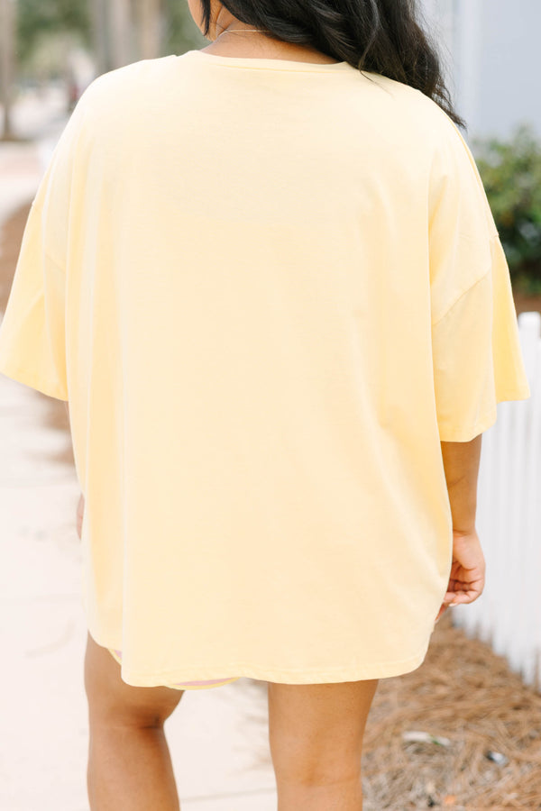 Chic Soul plus size clothing, butter yellow short sleeve boyfriend tee with 