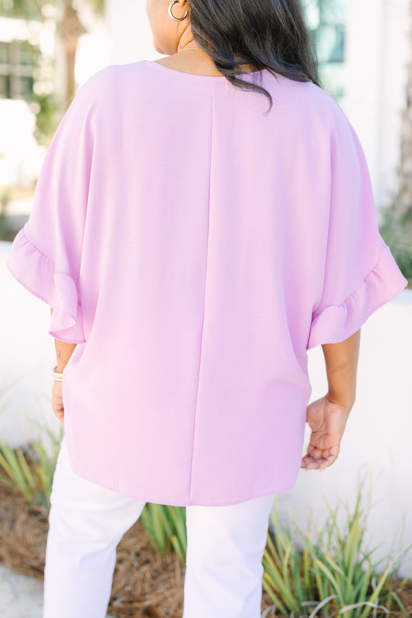 Chic Soul plus size clothing, light purple short ruffle sleeve baby doll top