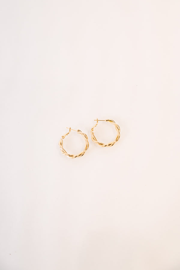 Chic Soul plus size clothing, gold braided medium size hoop earrings