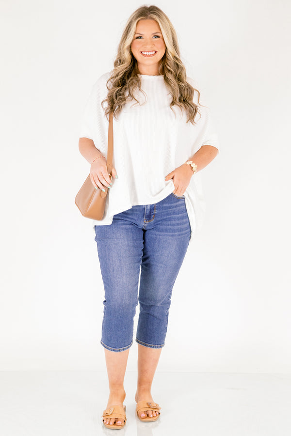 Chic Soul plus size clothing, dark wash skinny capri blue jeans 
