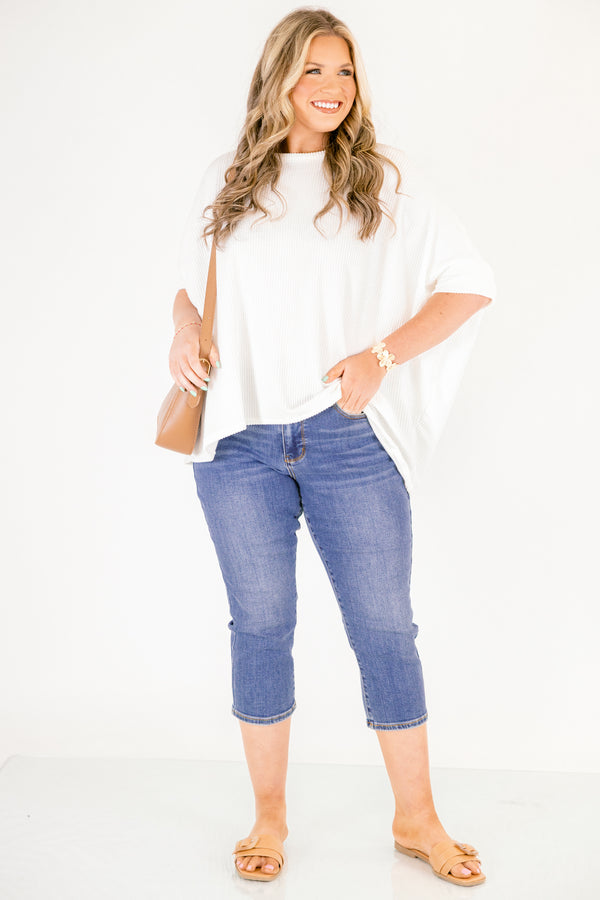 Chic Soul plus size clothing, dark wash skinny capri blue jeans 