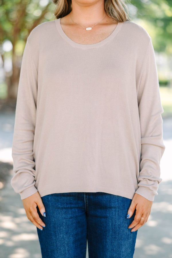 Plus size taupe Sweater, featuring a relaxed fit and soft viscose fabric.