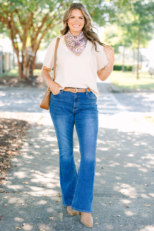 Plus size clothing, dark wash boot cut jeans