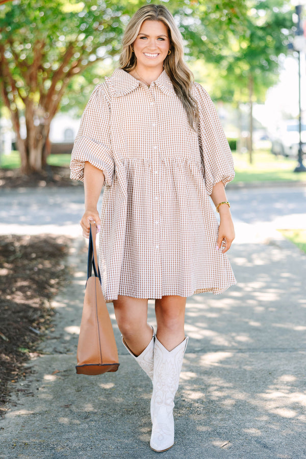 Let It Be Easy Dress, Brown Gingham