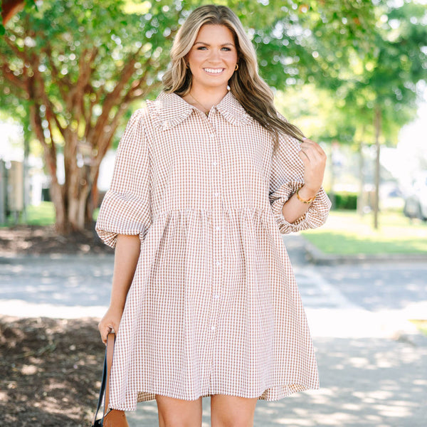 Let It Be Easy Dress, Brown Gingham