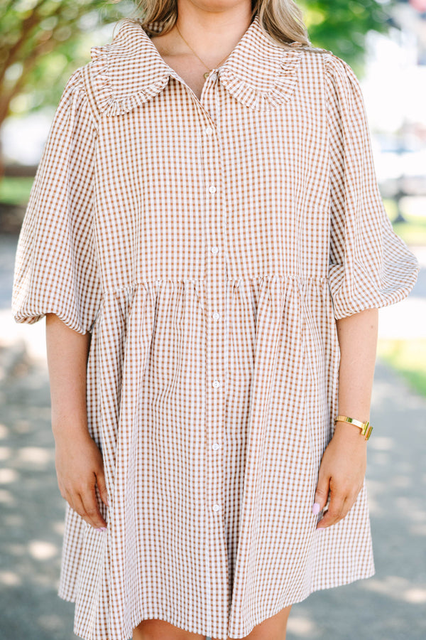 Let It Be Easy Dress, Brown Gingham