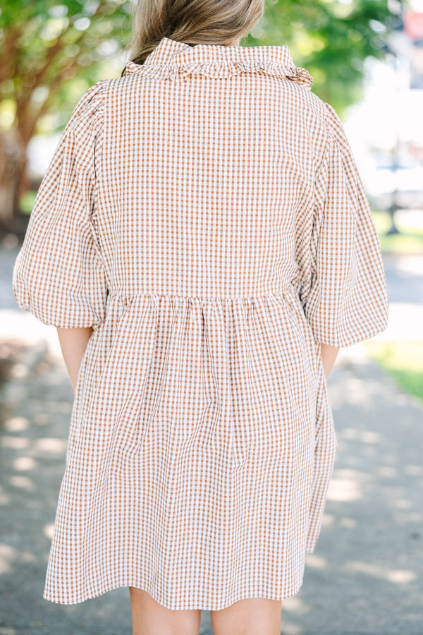 Let It Be Easy Dress, Brown Gingham
