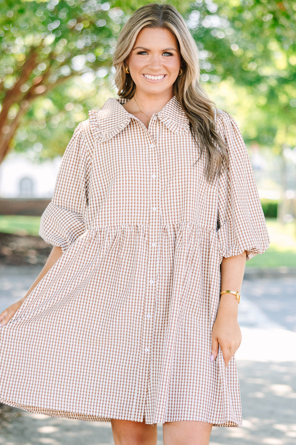 Let It Be Easy Dress, Brown Gingham
