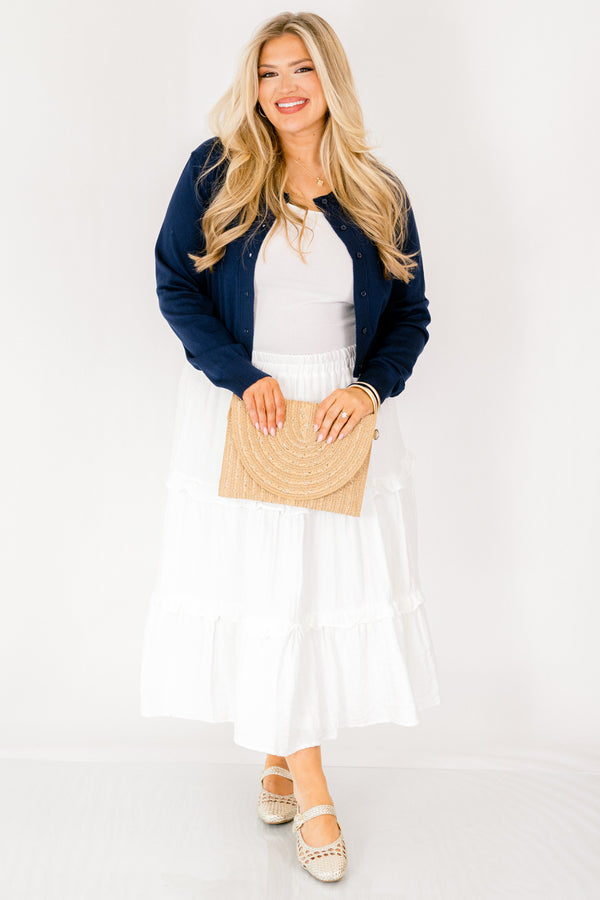 Chic Soul plus size clothing, white tiered maxi skirt