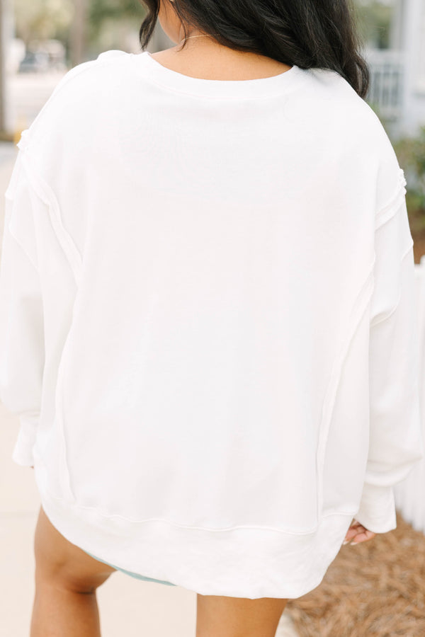 Chic Soul plus size clothing, ivory long sleeve comfy crewneck sweatshirt side slits with 