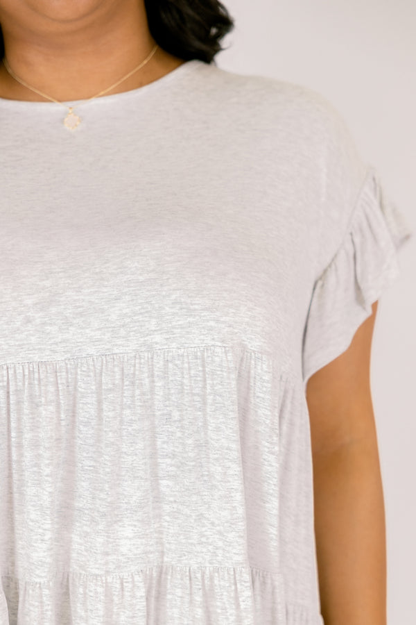 Chic Soul plus size clothing, heather grey flutter sleeve babydoll tunic