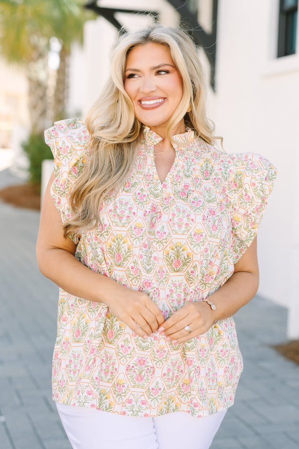 Chic Soul plus size clothing, pink floral short sleeve blouse with flutter sleeves