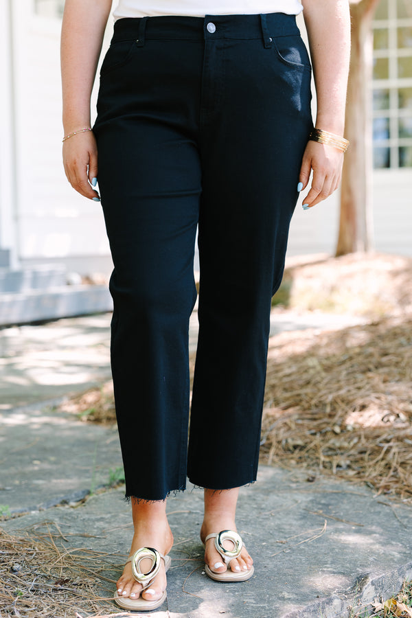 Chic Soul plus size clothing, black jeans with relaxed fit and raw hemline
