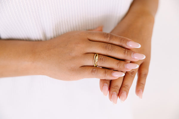 Chic Soul plus size clothing, gold two layered ring with a twisted gold strand on top and a beaded strand  of the bottom 