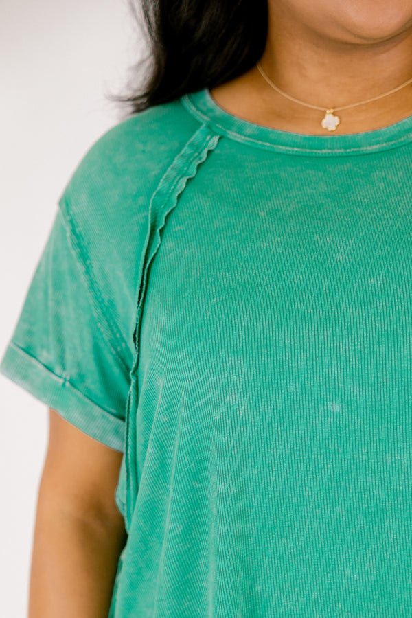 Chic Soul plus size clothing, kelly green short sleeve crew neck top