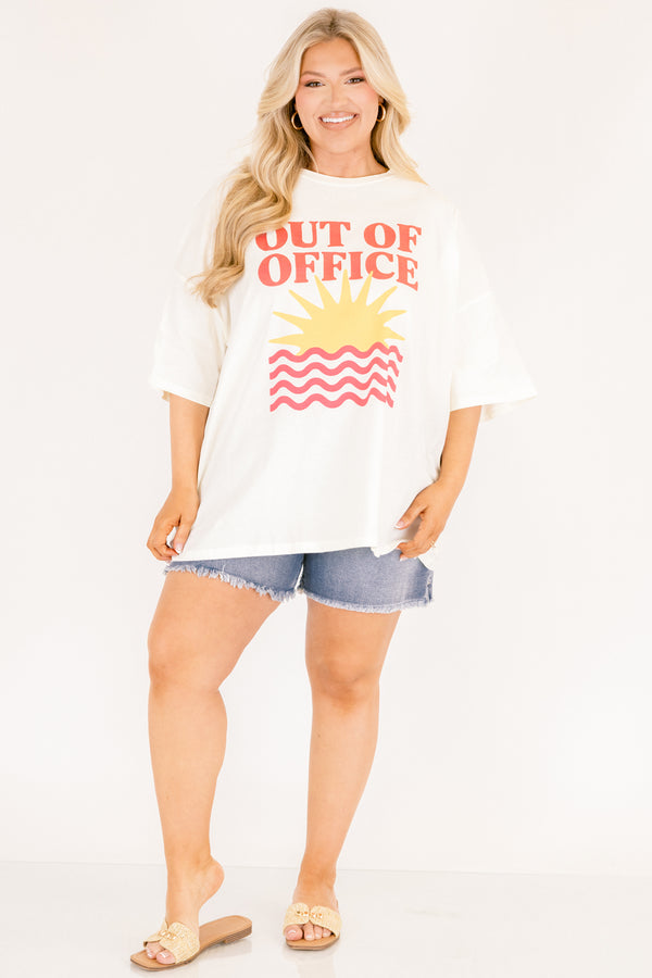 Chic Soul plus size clothing, off white short sleeve oversized boyfriend tee with 
