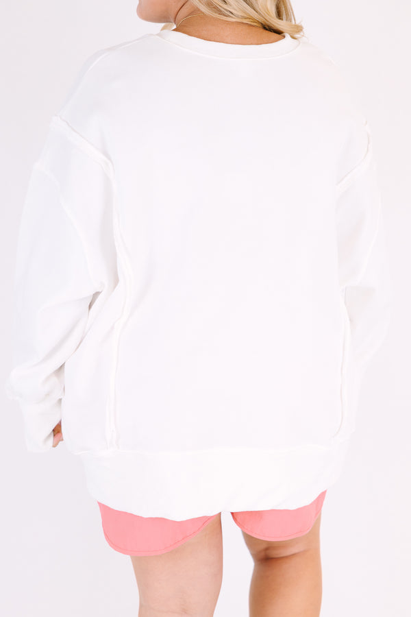 Chic Soul plus size clothing, ivory long sleeve crewneck with the word 