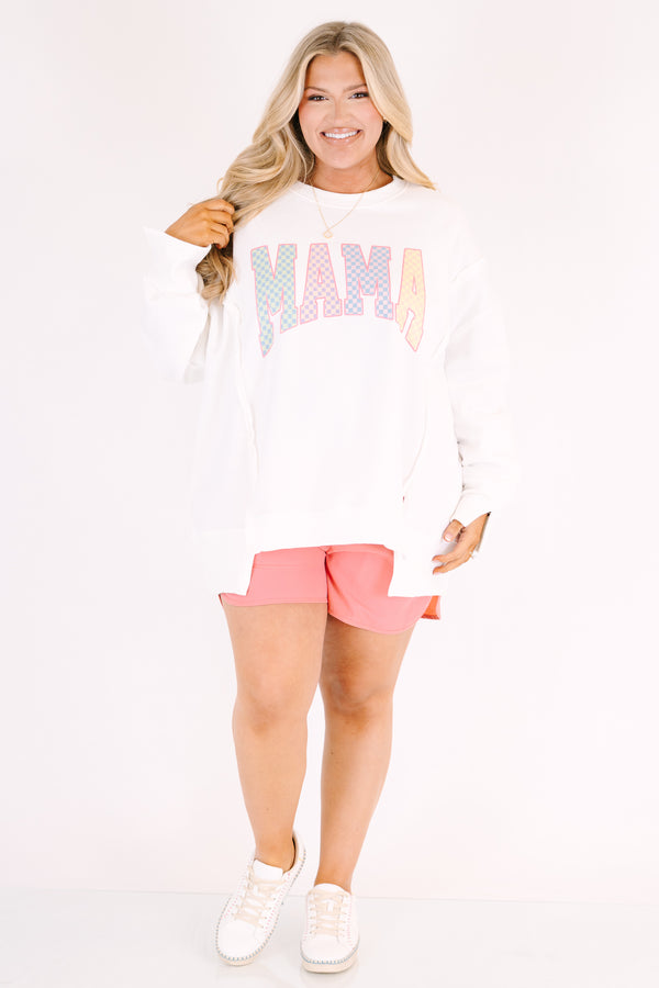 Chic Soul plus size clothing, ivory long sleeve crewneck with the word 