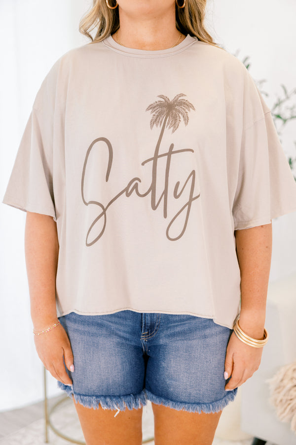 Chic Soul plus size clothing, light brown short sleeve tee with 