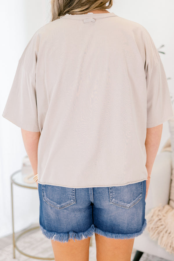 Chic Soul plus size clothing, light brown short sleeve tee with 