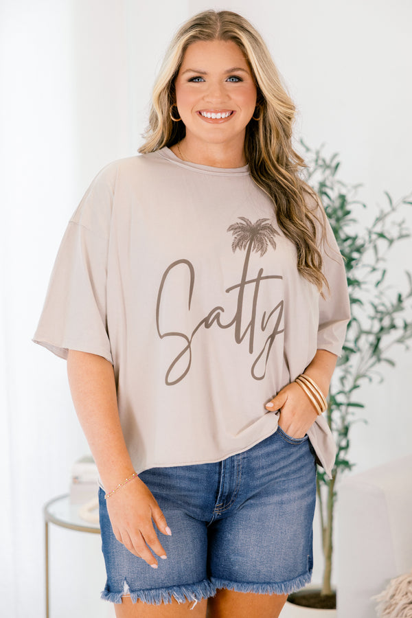 Chic Soul plus size clothing, light brown short sleeve tee with 