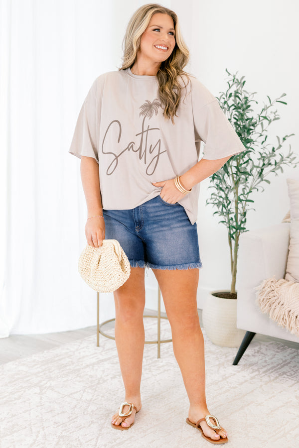 Chic Soul plus size clothing, light brown short sleeve tee with 