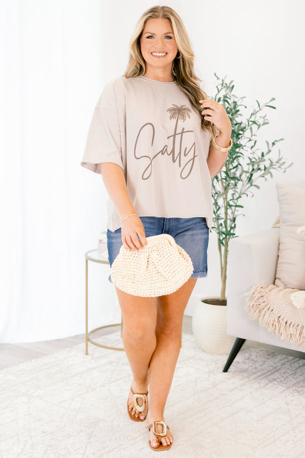 Chic Soul plus size clothing, light brown short sleeve tee with 