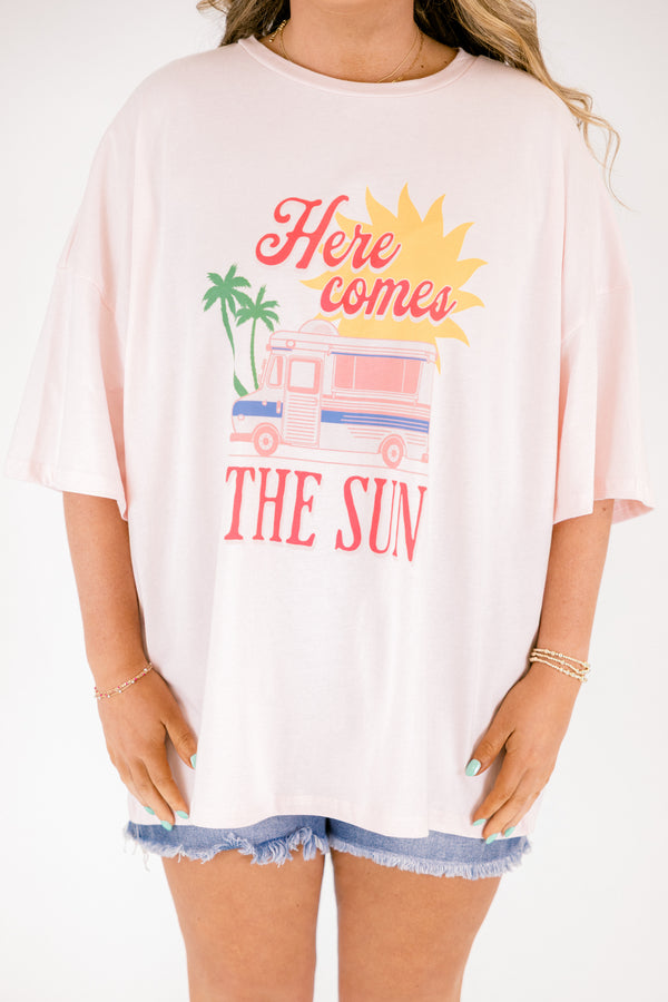 Chic Soul plus size clothing, cream pink short sleeve boyfriend tee with 