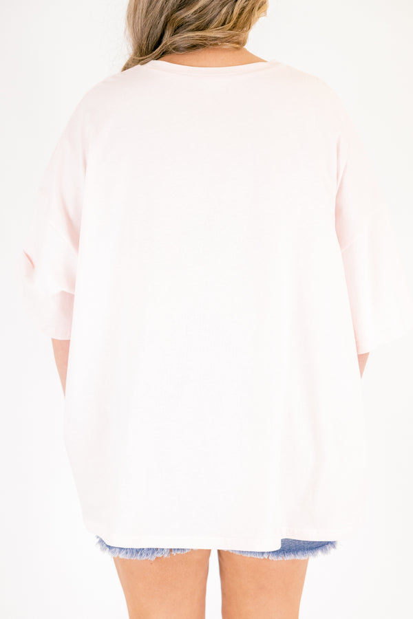 Chic Soul plus size clothing, cream pink short sleeve boyfriend tee with 