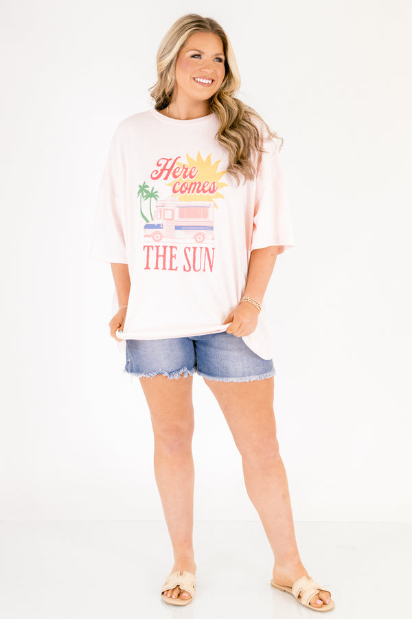 Chic Soul plus size clothing, cream pink short sleeve boyfriend tee with 