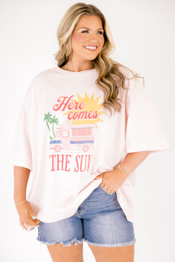 Chic Soul plus size clothing, cream pink short sleeve boyfriend tee with 