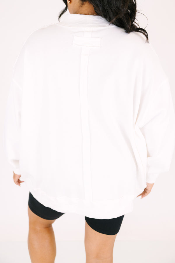 Chic Soul plus size clothing, ivory long sleeve pullover with the saying 