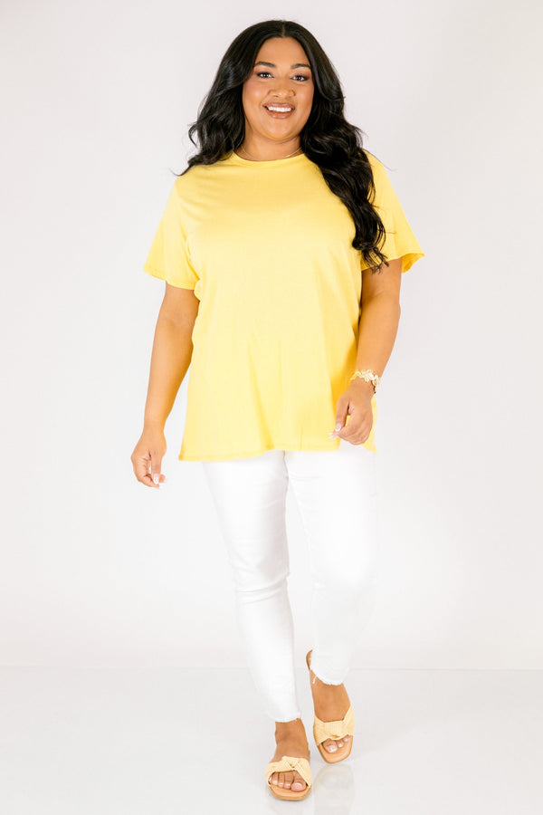 Chic Soul plus size clothing, banana yellow short sleeve basic tee