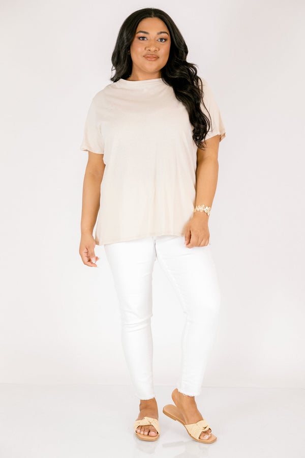 Chic Soul plus size clothing, sand beige color short sleeve basic tee 