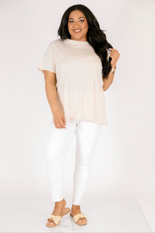 Chic Soul plus size clothing, sand beige color short sleeve basic tee 