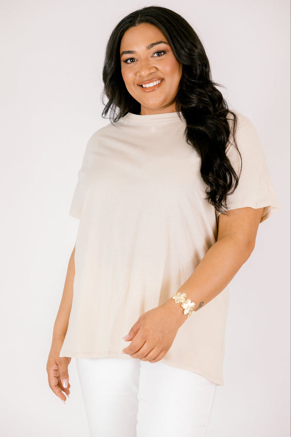 Chic Soul plus size clothing, sand beige color short sleeve basic tee 