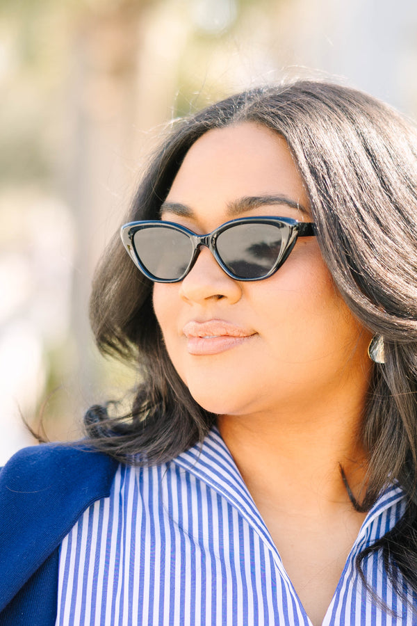 Chic Soul plus size clothing, black slight cat eye sunglasses with opaque lenses