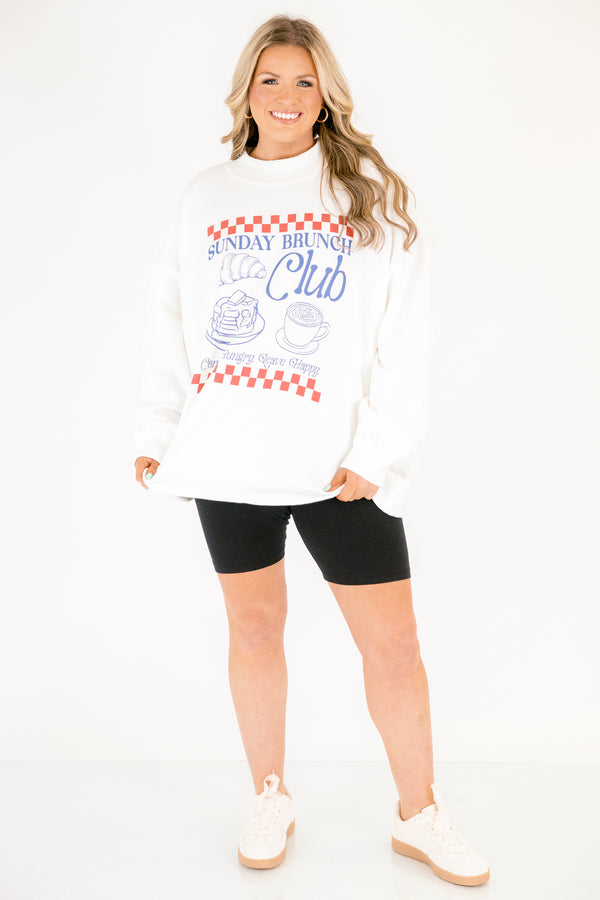 Chic Soul plus size clothing, ivory long sleeve mock neck pullover with red and white checkered pattern and 