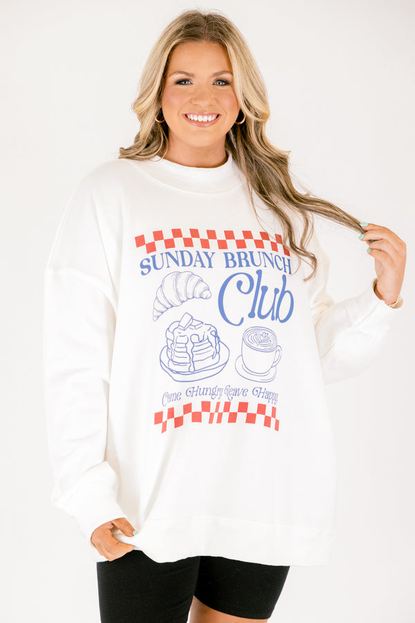 Chic Soul plus size clothing, ivory long sleeve mock neck pullover with red and white checkered pattern and 