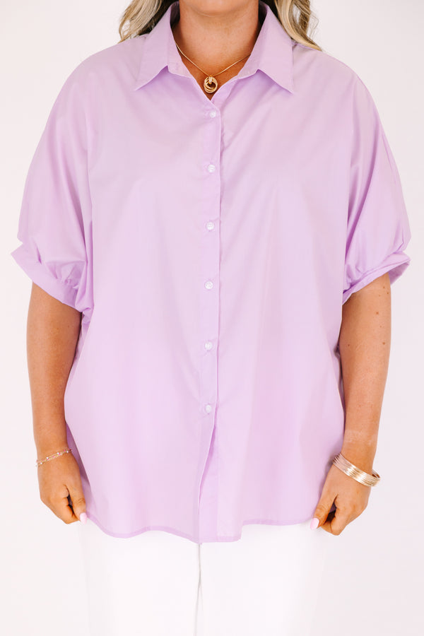 Chic Soul Plus size clothing, purple three quartered short sleeve casual button up top