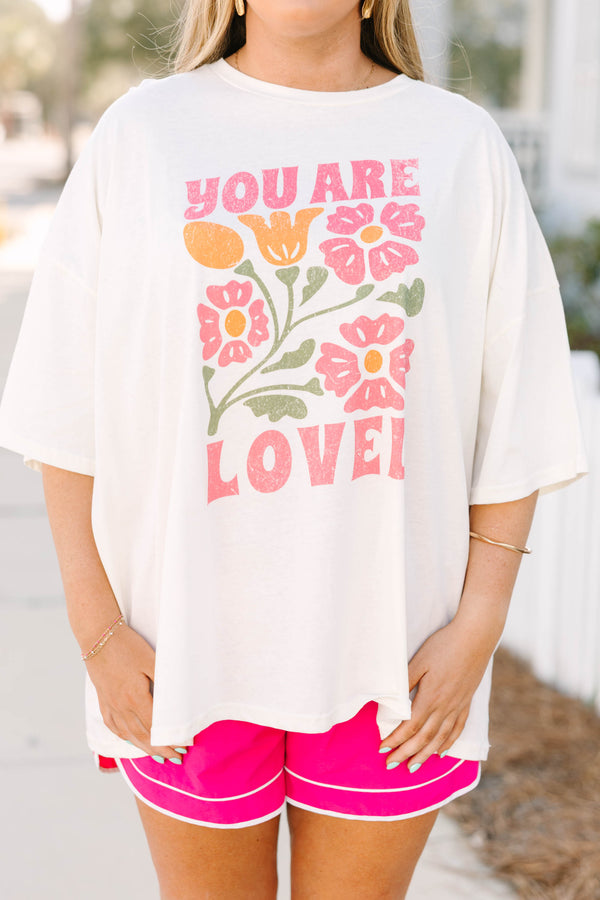 Chic Soul plus size clothing, ivory short sleeve boyfriend tee with 