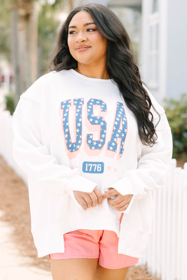 Chic Soul plus size clothing, white oversized crew neck with 