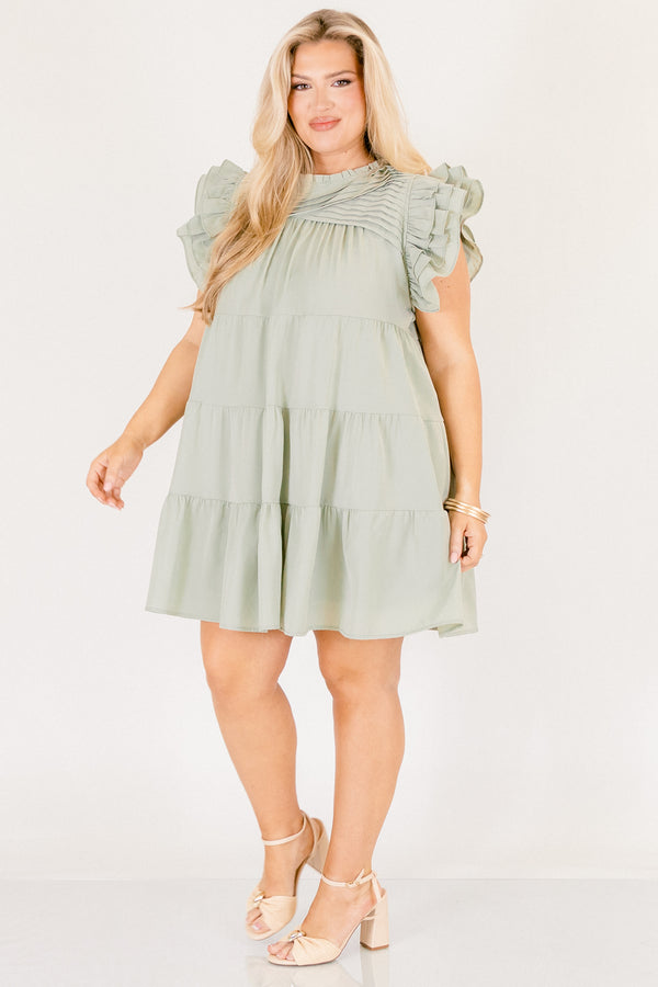 Chic Soul plus size clothing, mint green short flutter sleeve short babydoll dress 