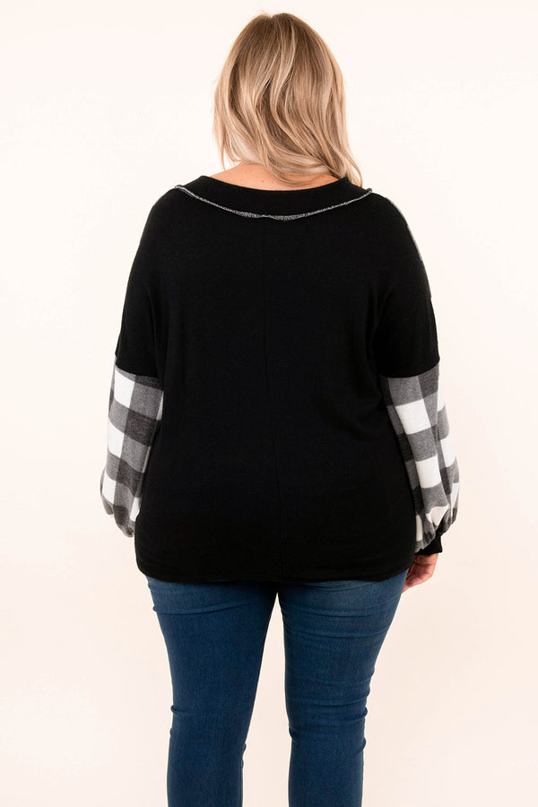 tops, ivory, black, long sleeve, sweater, v-neck