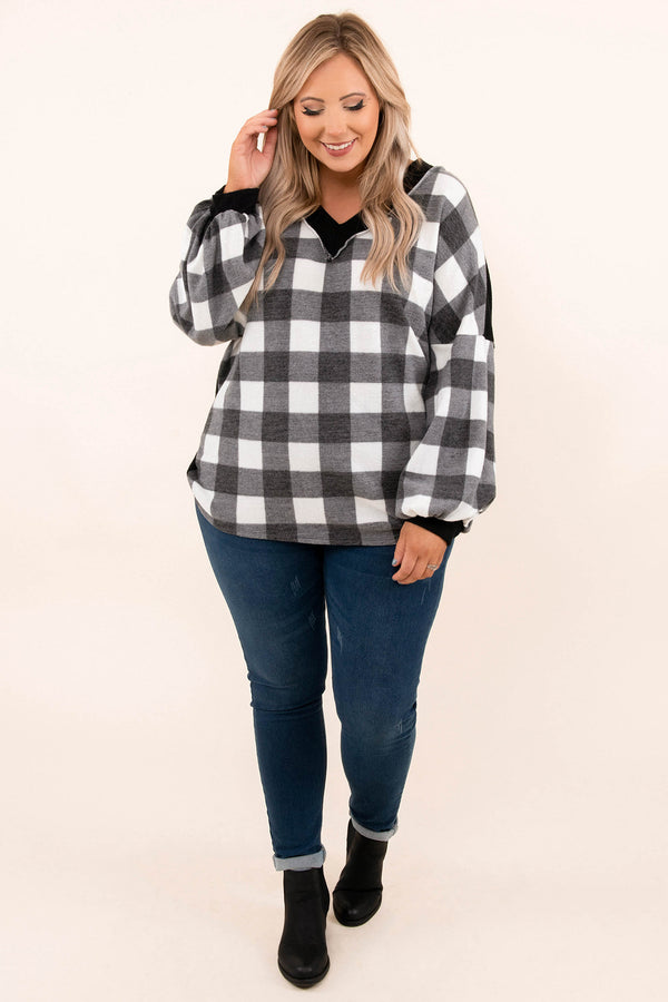 tops, ivory, black, long sleeve, sweater, v-neck