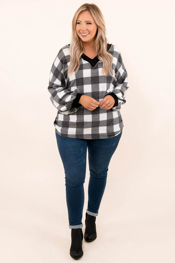 tops, ivory, black, long sleeve, sweater, v-neck