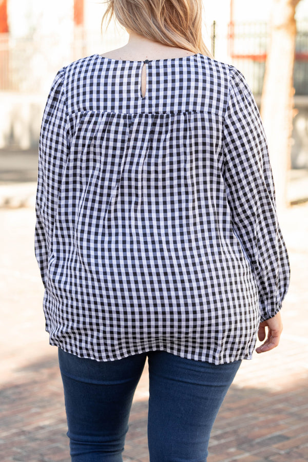tops, black, checkered, long sleeve, casual, winter, fall, black